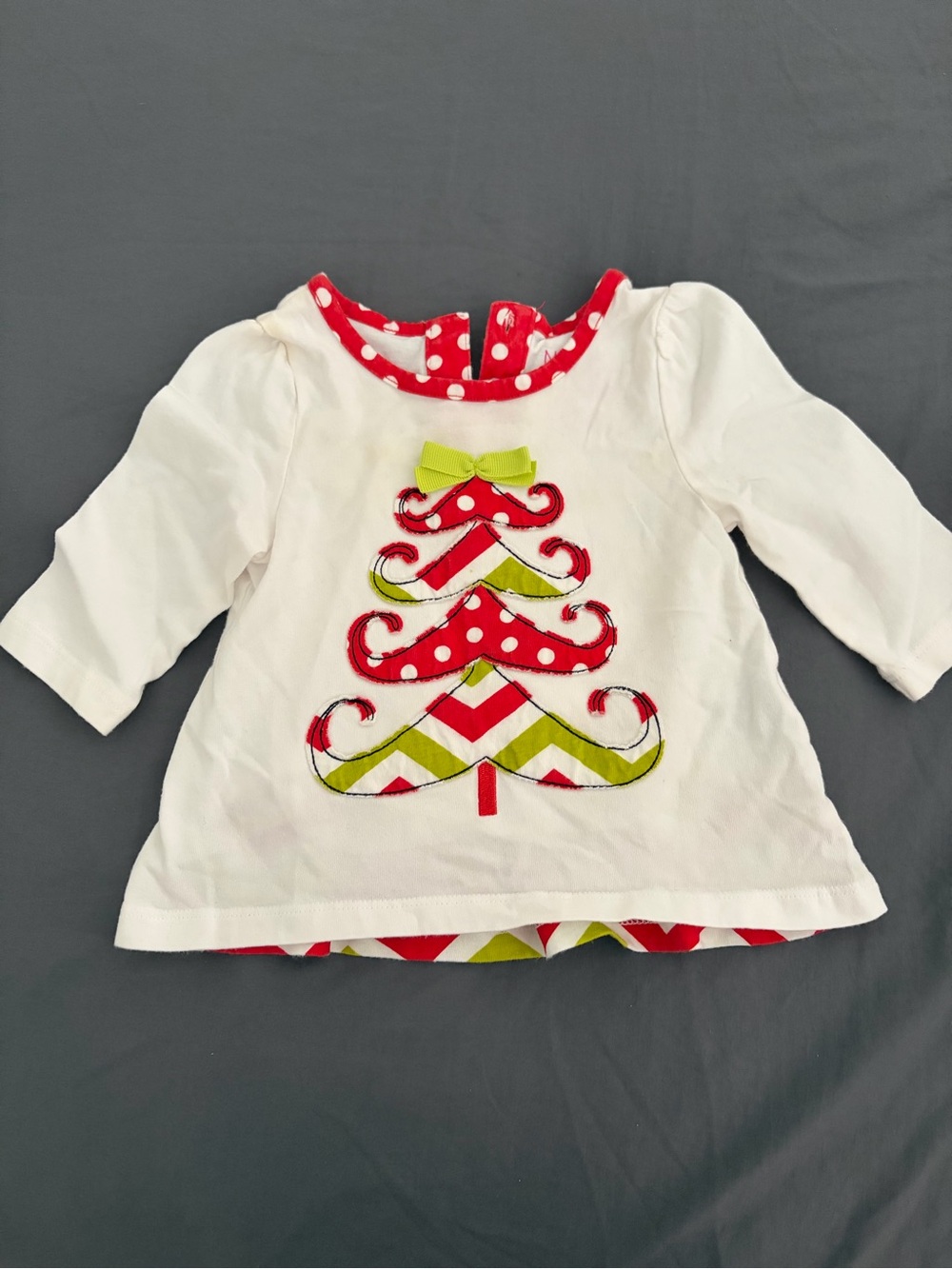 Nursery Rhyme White Long Sleeve Tee with Red & Green Tree Applique